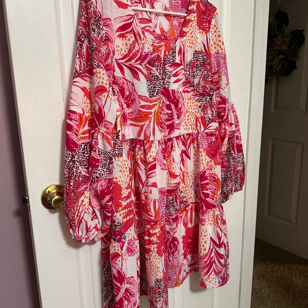 Boutique Dress Size Large Trendy Babydoll White and Hot Pink Mini Dress New - Picture 2 of 4